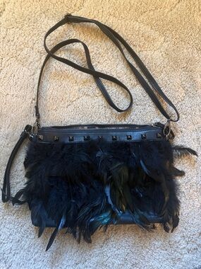 Jessica Simpson Black Feather & Stud Crossbody Bag